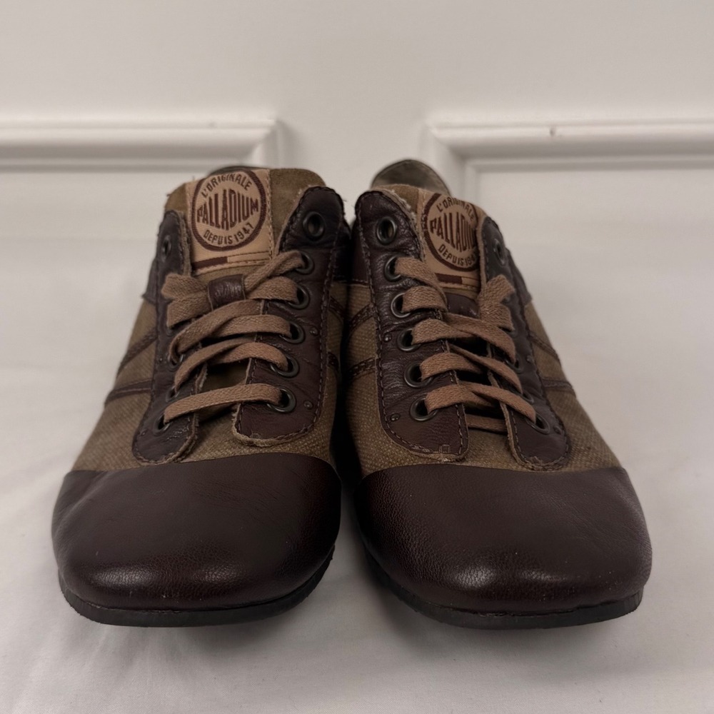 Palladium Womens‎ Brown Canvas Leather Low Top Sneakers Shoes Size 7 EUR 38